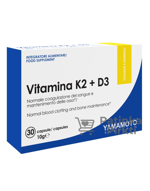 Yamamoto Nutrition Vitaminai K2 + D3 MenaQ7 30 kaps.