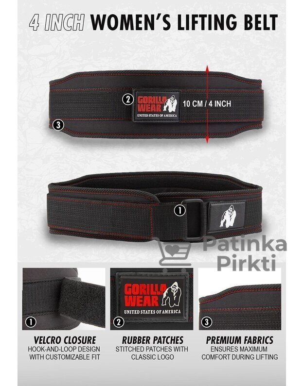 Gorilla Wear 4 Inch Women s Lifting Belt - Black/Red